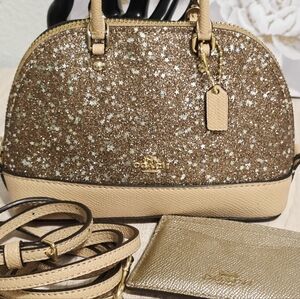 Coach MICRO MINI Bag Sierra Glitter Stars Crossbody + Mini Wallet Gold Metallic